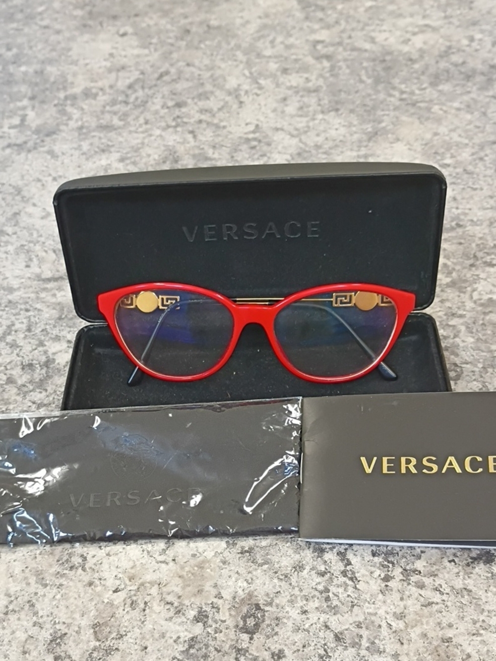 Versace Women's Red Cat-Eye Optical Glasses with Gold Accent